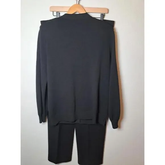 ST. JOHN BASICS Santana Knit Cardigan And Pants Black Military Gold Button M